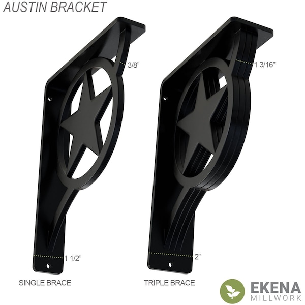 Austin Wrought Iron Bracket, (Triple Center Brace), Antiqued Warm Silver 2W X 7 1/2D X 10H